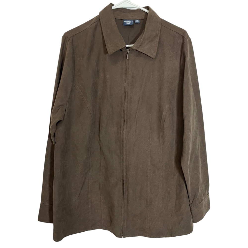 Sonoma‎ L/G Brown Zip Up Faux Suede Jacket Collared Earthy Dark Academia